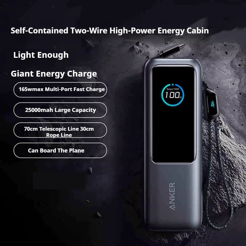 Anker Zolo 25000Mah Power Bank 165W PD Fast Charging with Built-In Retractable Cables Mobile Power for Iphone16 Macbook Laptop