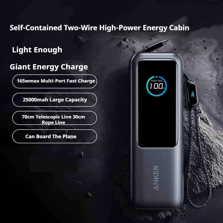 Anker Zolo 25000Mah Power Bank 165W PD Fast Charging with Built-In Retractable Cables Mobile Power for Iphone16 Macbook Laptop